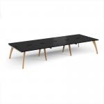 Fuze triple back to back desks 4200mm x 1600mm with oak legs - white underframe, black top FZ4216-WH-BK