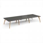 Fuze triple back to back desks 4200mm x 1600mm with oak legs - white underframe, storm grey top FZ4216-WH-OG
