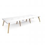 Fuze triple back to back desks 4200mm x 1600mm with oak legs - white underframe, white top FZ4216-WH-WH