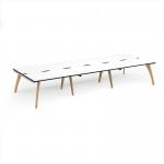 Fuze triple back to back desks 4200mm x 1600mm with oak legs - white underframe, white top, black edge FZ4216-WH-WK