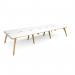 Fuze triple back to back desks 4200mm x 1600mm with oak legs - white underframe, white top with oak edging FZ4216-WH-WO