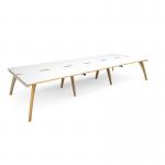 Fuze triple back to back desks 4200mm x 1600mm with oak legs - white underframe, white top with oak edging FZ4216-WH-WO