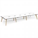Fuze triple back to back desks 4800mm x 1600mm with oak legs - white underframe, white top, black edge FZ4816-WH-WK