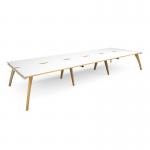 Fuze triple back to back desks 4800mm x 1600mm with oak legs - white underframe, white top with oak edging FZ4816-WH-WO
