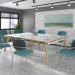 Fuze boardroom table add on unit 1600mm x 1600mm with central cutout 272mm x 132mm with oak legs - white underframe, grey oak top FZBT1616-AB-CO-WH-GO