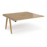 Fuze boardroom table add on unit 1600mm x 1600mm with central cutout 272mm x 132mm - white frame and oak top