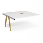 Fuze boardroom table add on unit 1600mm x 1600mm with central cutout 272mm x 132mm with oak legs - white underframe, white top FZBT1616-AB-CO-WH-WH