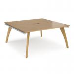 Fuze square boardroom table 1600mm x 1600mm with central cutout 272mm x 132mm - white frame and oak top FZBT1616-CO-WH-O
