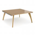 Fuze boardroom table starter unit 1600mm x 1600mm - white frame and oak top FZBT1616-SB-WH-O
