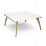 Fuze boardroom table starter unit 1600mm x 1600mm with oak legs - white underframe, white top FZBT1616-SB-WH-WH