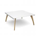 Fuze boardroom table starter unit 1600mm x 1600mm with oak legs - white underframe, white top FZBT1616-SB-WH-WH