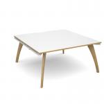Fuze boardroom table starter unit 1600mm x 1600mm - white frame and white top with oak edging