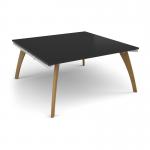 Fuze square boardroom table 1600mm x 1600mm with oak legs - white underframe, black top FZBT1616-WH-BK