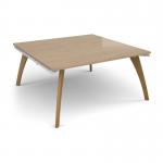 Fuze square boardroom table 1600mm x 1600mm with oak legs - white underframe, kendal oak top FZBT1616-WH-KO