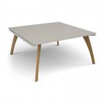 Fuze square boardroom table 1600mm x 1600mm with oak legs - white underframe, light grey top FZBT1616-WH-LG