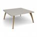 The Dams Boardroom and Conference Tables Fuze square boardroom table features a modern design with sleek oak legs and a white underframe. The light grey top adds a touch of sophistication to this 1600mm x 1600mm table. Perfect for any professional setting.