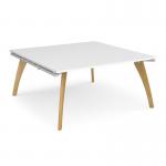 Fuze square boardroom table 1600mm x 1600mm with oak legs - white underframe, white top FZBT1616-WH-WH