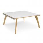 Fuze square boardroom table 1600mm x 1600mm - white frame and white top with oak edging