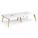 Fuze rectangular boardroom table 3200mm x 1600mm with 2 cutouts 272mm x 132mm with oak legs - white underframe, white top FZBT3216-CO-WH-WH