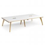 Fuze rectangular boardroom table 3200mm x 1600mm with 2 cutouts 272mm x 132mm - white frame and white top with oak edge