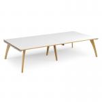 Fuze rectangular boardroom table 3200mm x 1600mm with oak legs - white underframe, white top with oak edging FZBT3216-WH-WO