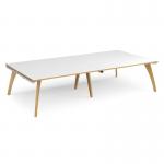 Fuze rectangular boardroom table 3200mm x 1600mm - white frame and white top with oak edging FZBT3216-WH-WO