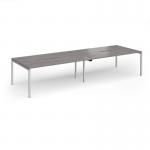 Connex Goal-Post 3600 x 1200 x 725mm Back to Back Desk (4 x 1800mm) - Silver Frame Grey Oak Top GCO36L12-S-GO