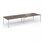 Connex Goal-Post 3600 x 1200 x 725mm Back to Back Desk (4 x 1800mm) - Silver Frame Walnut Top GCO36L12-S-W
