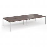 Connex Goal-Post 3600 x 1600 x 725mm Back to Back Desk (4 x 1800mm) - Silver Frame Walnut Top GCO36L16-S-W