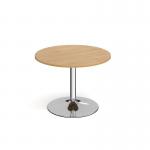 Genoa circular dining table with chrome trumpet base 1000mm - oak
