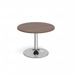 Genoa circular dining table with chrome trumpet base 1000mm - walnut