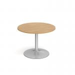 Genoa circular dining table with silver trumpet base 1000mm - oak