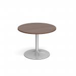 Genoa circular dining table with silver trumpet base 1000mm - walnut