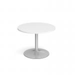 Genoa circular dining table with silver trumpet base 1000mm - white GDC1000-S-WH