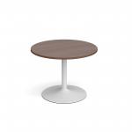 Genoa circular dining table with white trumpet base 1000mm - walnut
