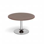 Genoa circular dining table with chrome trumpet base 1200mm - walnut