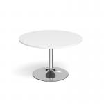 Genoa circular dining table with chrome trumpet base 1200mm - white