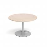 Genoa circular dining table with silver trumpet base 1200mm - maple