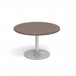 Genoa circular dining table with silver trumpet base 1200mm - walnut