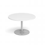 Genoa circular dining table with silver trumpet base 1200mm - white GDC1200-S-WH