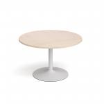 Genoa circular dining table with white trumpet base 1200mm - maple