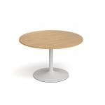 Genoa circular dining table with white trumpet base 1200mm - oak