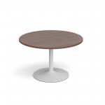 Genoa circular dining table with white trumpet base 1200mm - walnut