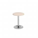Genoa circular dining table with chrome trumpet base 600mm - maple