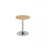 Genoa circular dining table with chrome trumpet base 600mm - oak