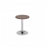 Genoa circular dining table with chrome trumpet base 600mm - walnut
