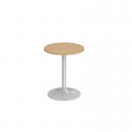 Genoa circular dining table with silver trumpet base 600mm - oak