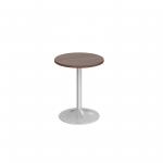Genoa circular dining table with silver trumpet base 600mm - walnut