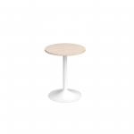 Genoa circular dining table with white trumpet base 600mm - maple