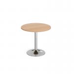 Genoa circular dining table with chrome trumpet base 800mm - beech